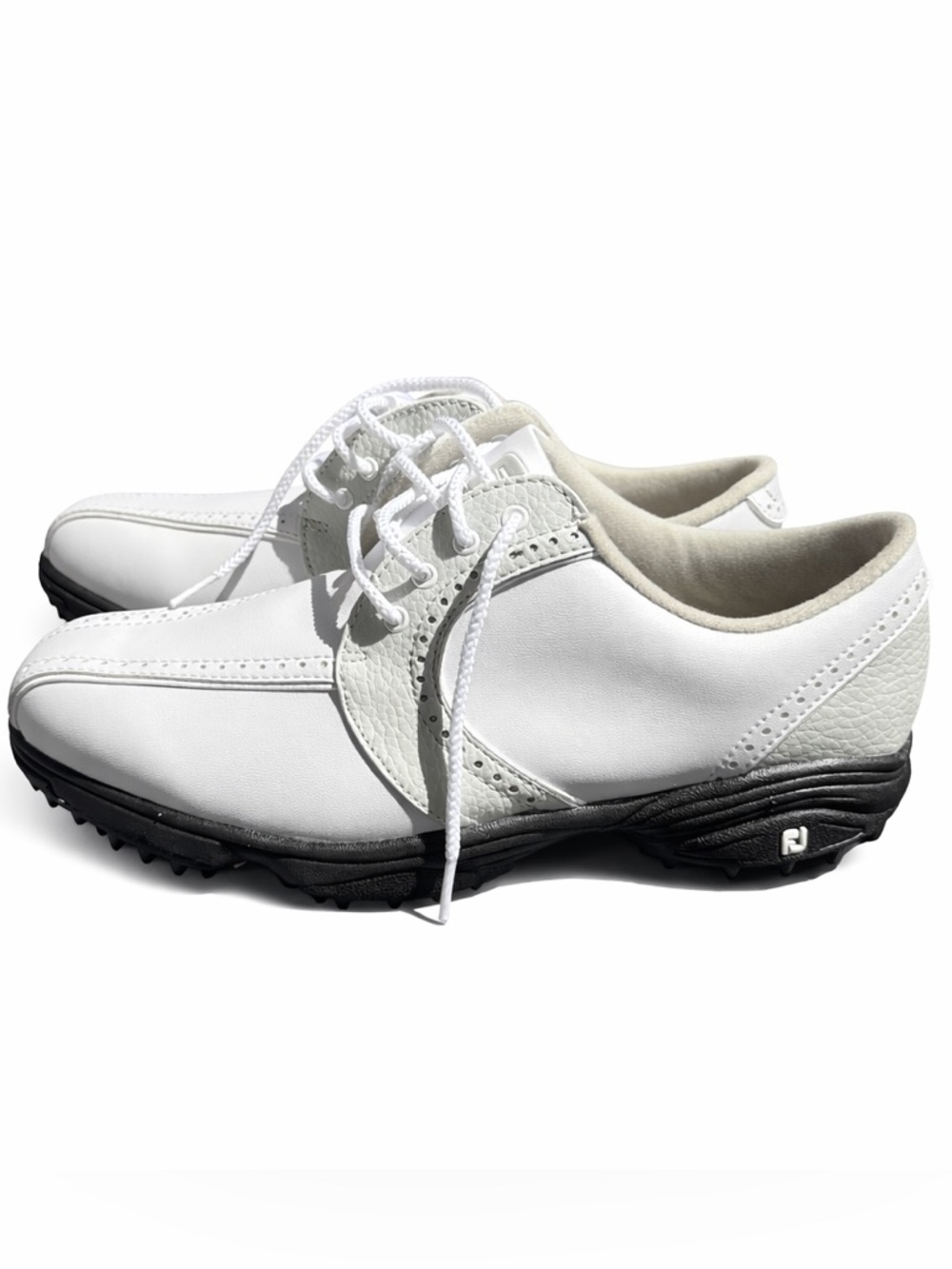 FootJoy Greenjoys Women's 7M White and Gray spiked Athletic leather Golf Shoes